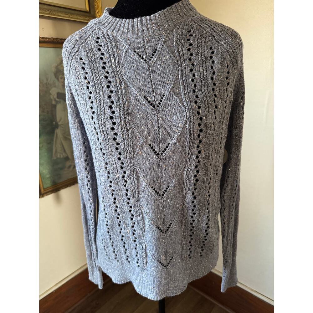 NWT Spartina 449 Shelby Pullover Denim Blue Pointelle Linen Sweater S